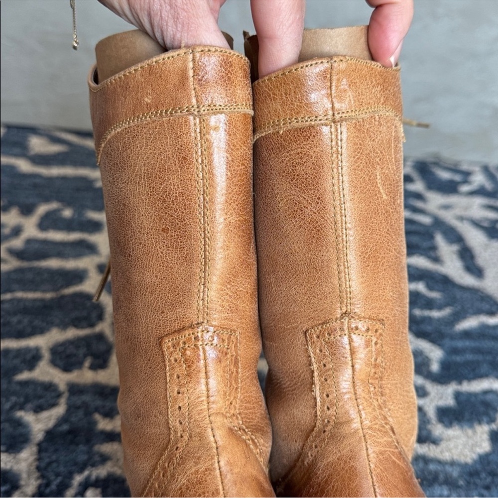 Oak Tree Farms Jasmine Leather Lace up Mid Calf Heeled Boots Sz 8.5 Brown Tan - Picture 8 of 13